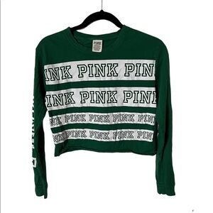 Pink By Victoria Secret Green LOGO Long Sleeve Crop Top Size XS